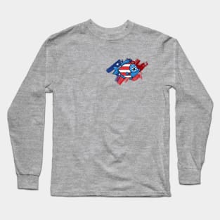 Fourth of July Holiday freedom American flag fish on pocket and back Frit-Tees Long Sleeve T-Shirt